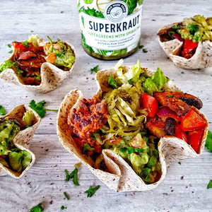 Vegan Taco Bowls with Garlic Balsamic Mushrooms and Refried Beans